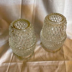Two Indiana glass diamond point fairy light, one bottom is replacement.